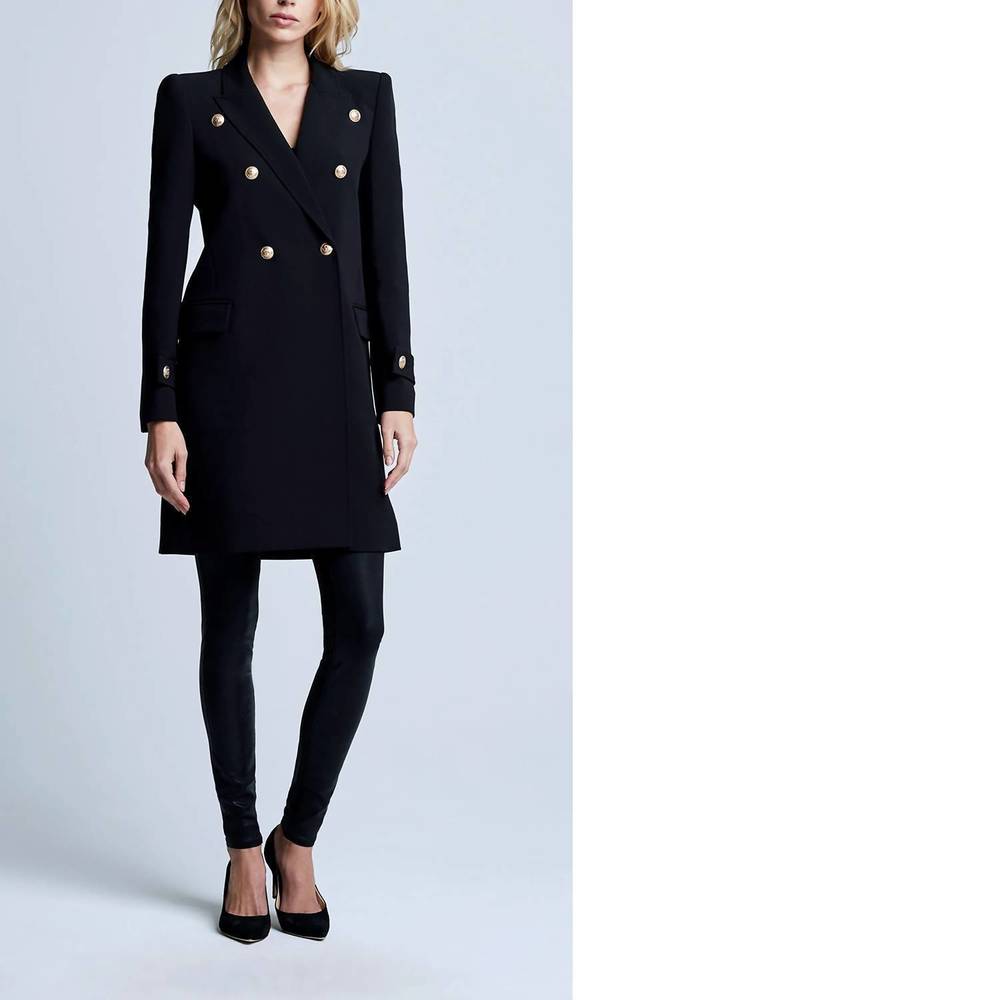 L'AGENCE Black Double-Breasted Blazer Dress with Gold Buttons